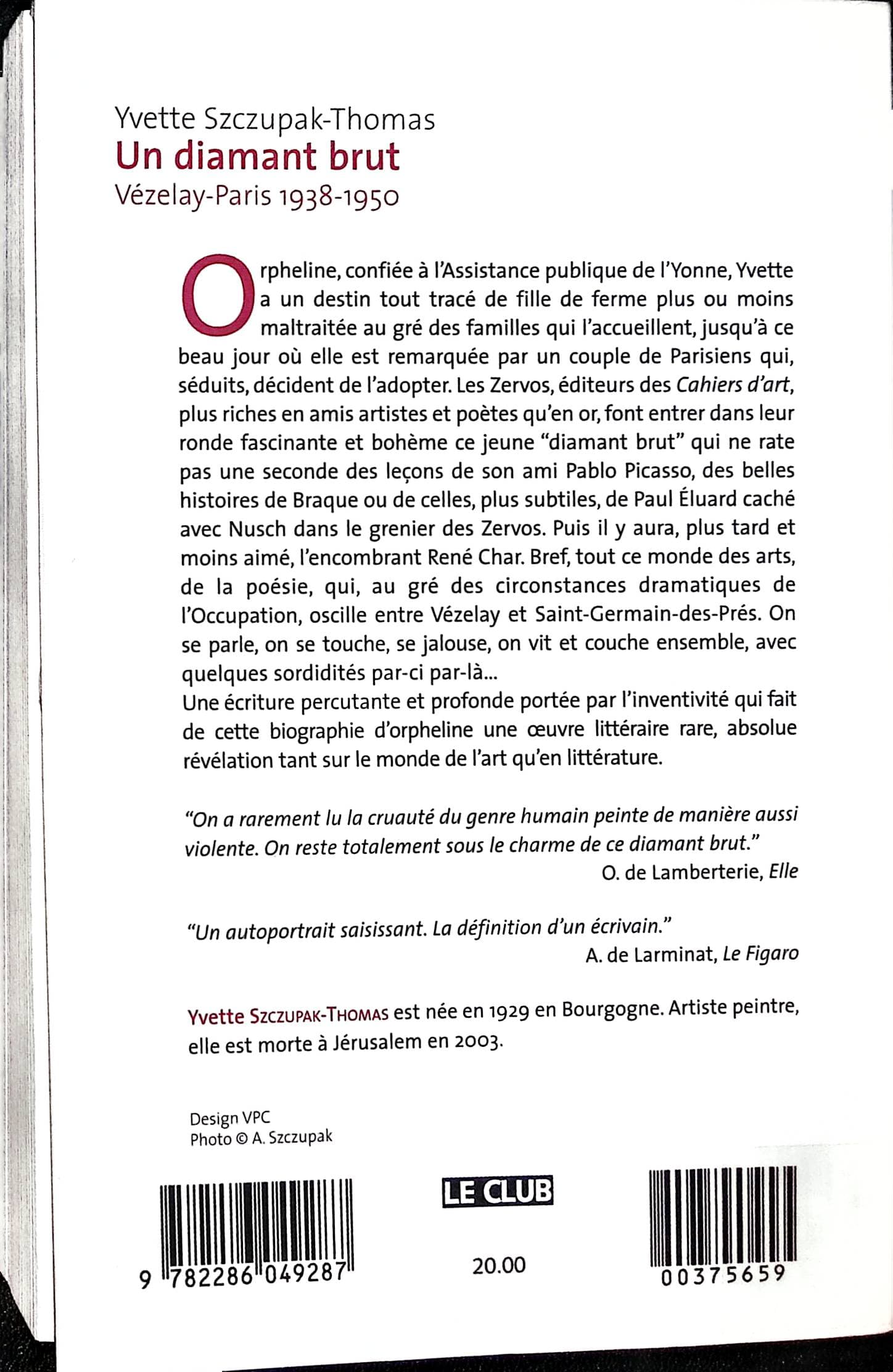 Un diamant brut Vézelay-Paris, 1938-1950 : livres pas cher d'occasion, de seconde main de l'association Lire et Créer